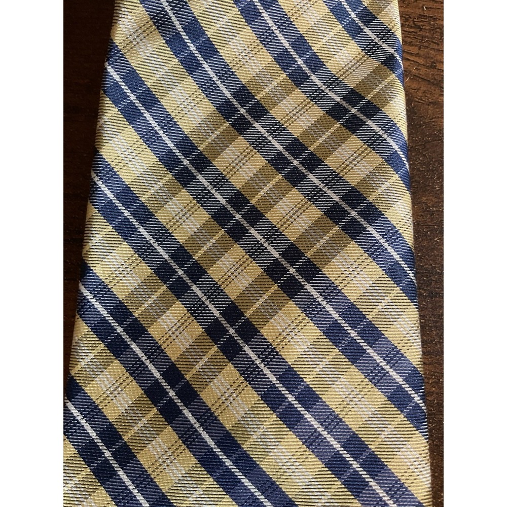 Men's‎ George Blue Yellow Plaid Strip Necktie 100% Silk